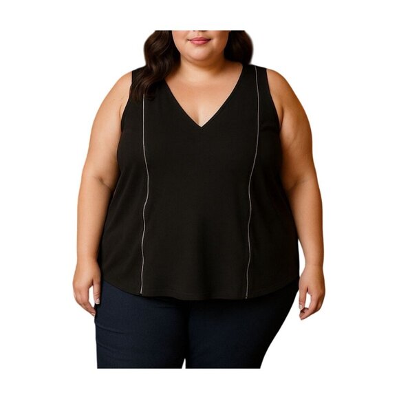 Lane Bryant Plus Size 26/28 Black V-Neck Sleeveless Zipper Detail Top - Picture 1 of 9